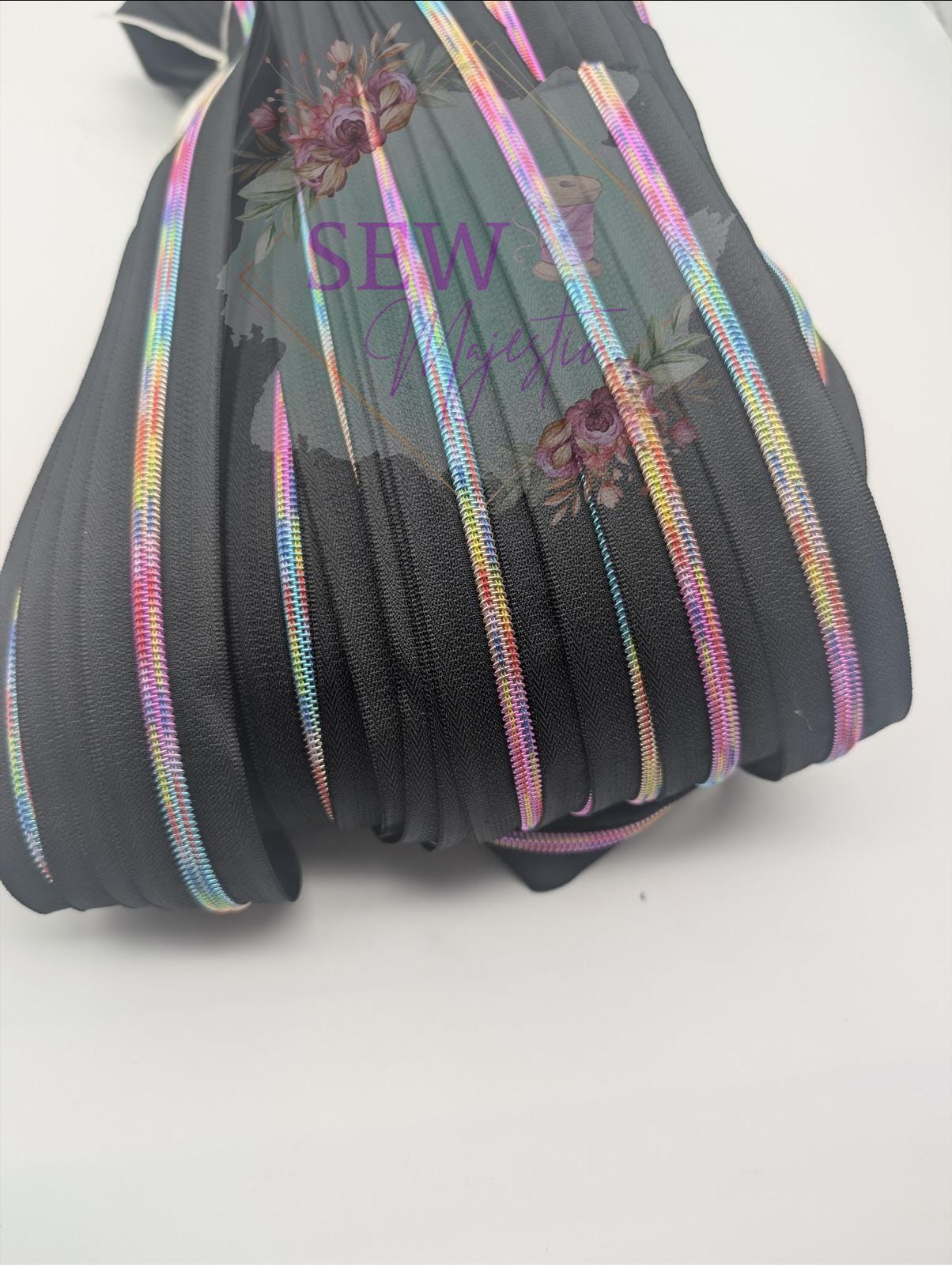 Over the Rainbow Black or White Size #5 Nylon Zipper Tape, Black Zipper Tape, White Zipper, Rainbow Zipper, #5 Zipper Tape, Sew Majestic