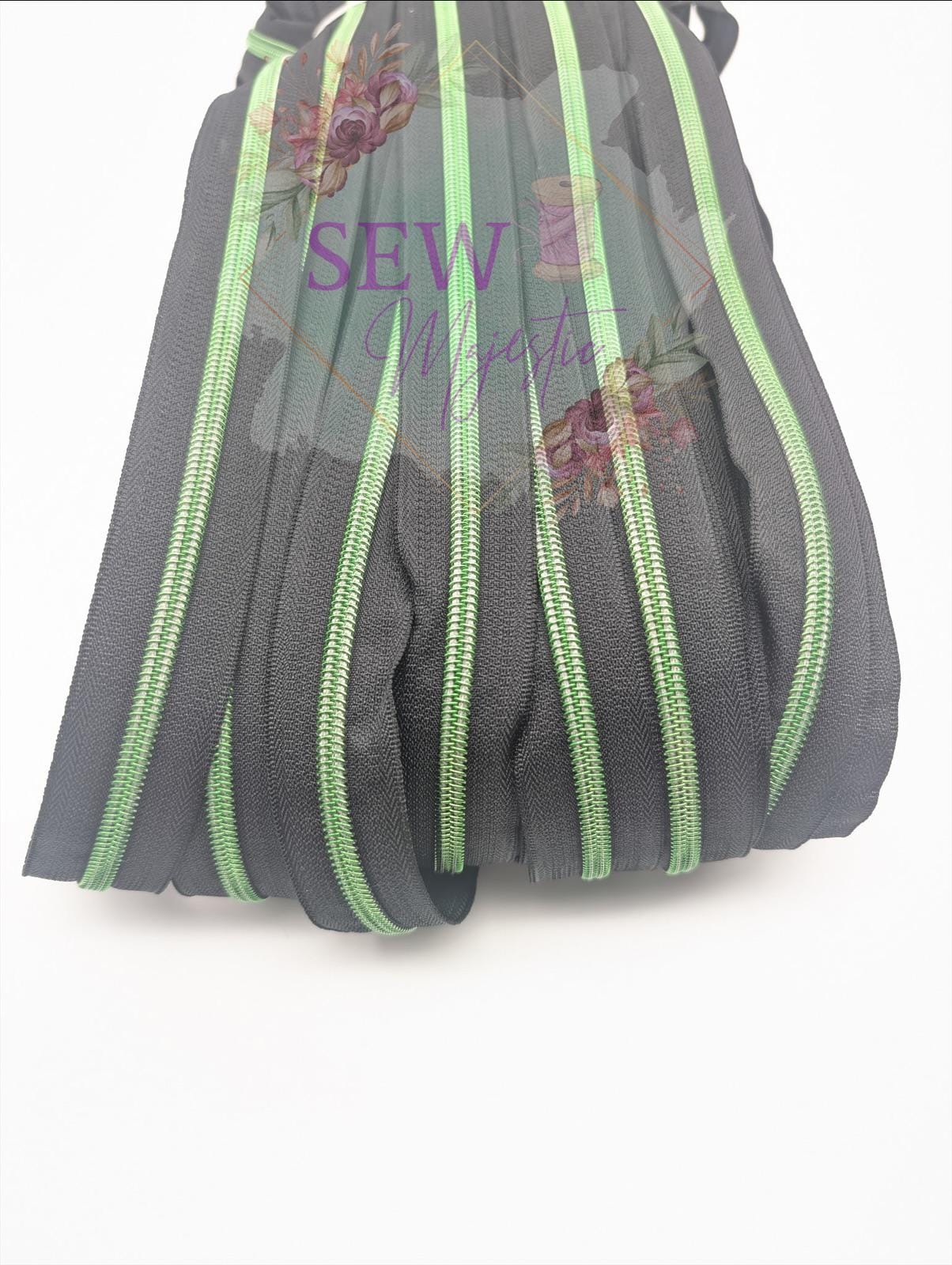 Black Nylon with Green Teeth Size #5 Zipper Tape, Green Zipper Tape, Black Zipper Tape, Green Teeth, Nylon Zipper, Size 5 Zipper