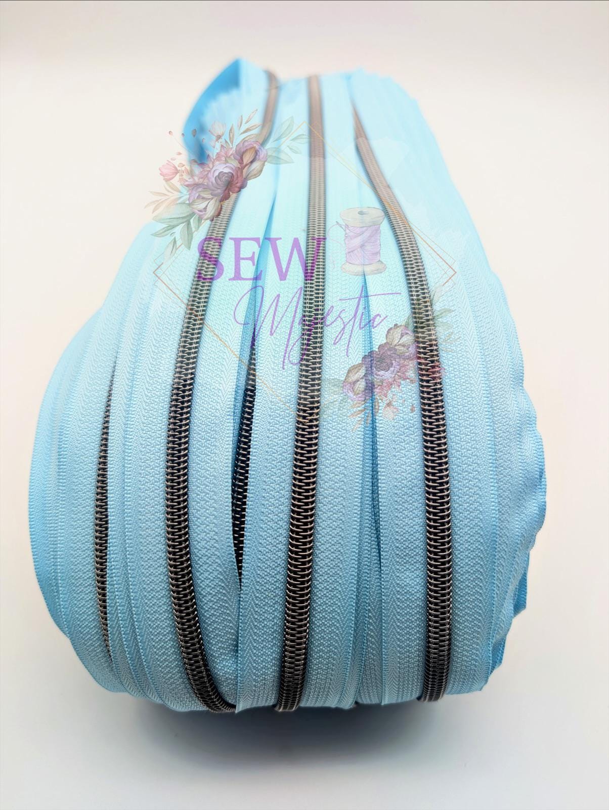 Robin Egg Blue with Antique Bronze Teeth Size #5 Zipper Tape, Blue Zipper Tape, Antique Zipper Tape