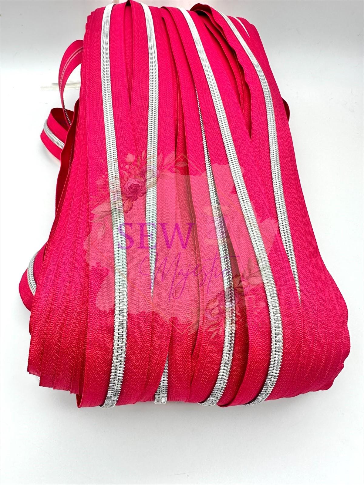 Raspberry Pink with Silver Teeth Size #5 Zipper Tape, Pink Zipper Tape, Nickel Zipper Tape