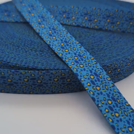 1" Blue with Yellow Leopard Webbing By the Yard, Seatbelt Webbing, For Straps, For Bagmaking, Sewing Notion, Leopard Print, Animal Print