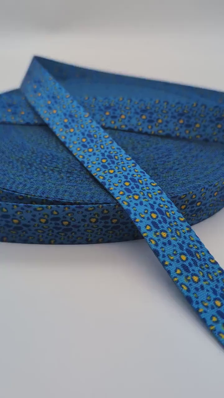 1" Blue with Yellow Leopard Webbing By the Yard, Seatbelt Webbing, For Straps, For Bagmaking, Sewing Notion, Leopard Print, Animal Print