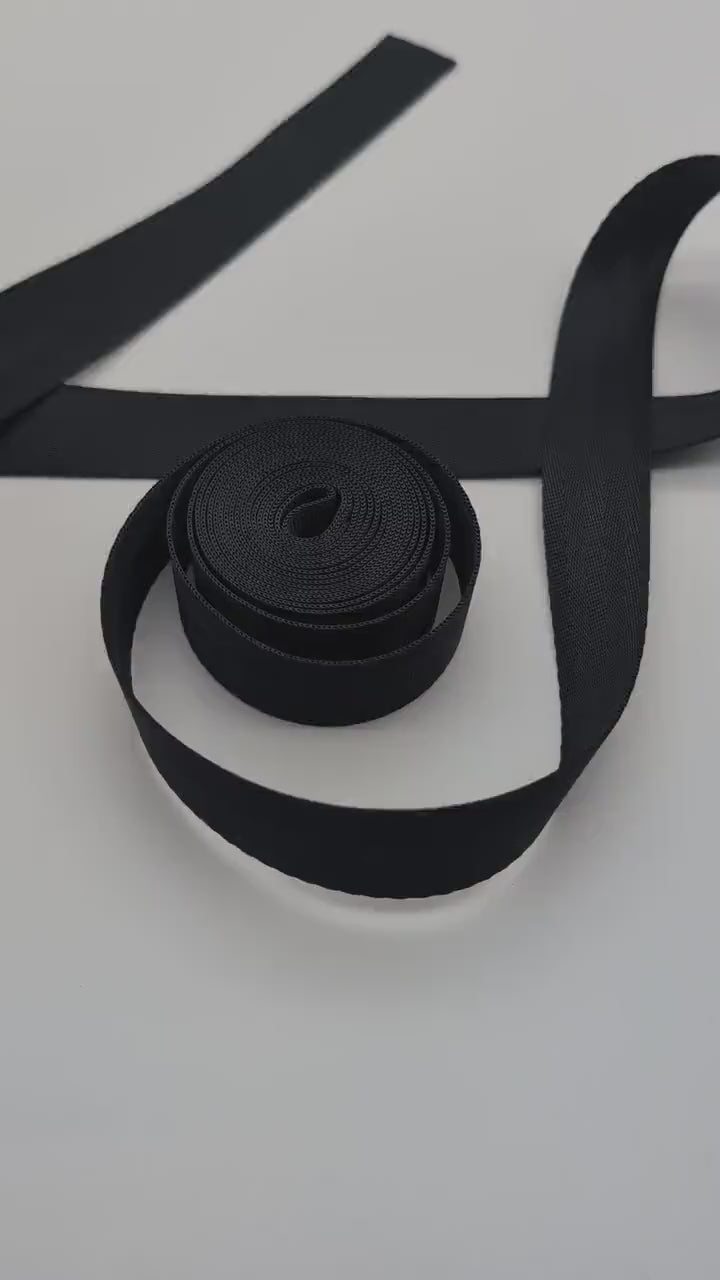 1" Black Webbing 5 Yard Cut, Seatbelt Webbing, solid color Webbing, straps, For Bagmaking, By the Yard, Sewing Notion, Sew Majestic