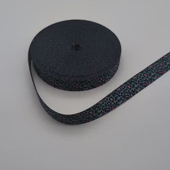 1" Blue and Pink Leopard Webbing 3 Yards, For Straps, For Bagmaking, Sewing Supply, Fun Webbing, Colorful Webbing, Teal Straps, Animal Print