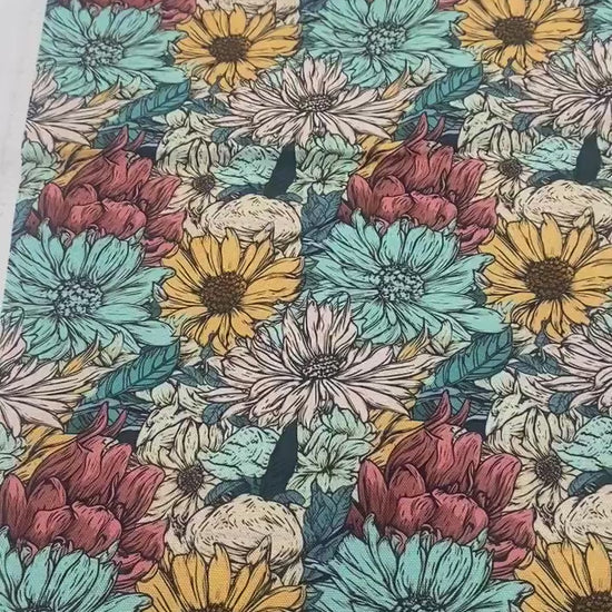 Sunflower Water Resistant Canvas, By the Yard, Floral Fabric, For Bagmaking, Teal Fabric, Vibrant WPC, Sewing, Sew Majestic
