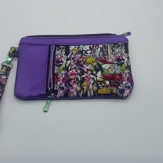 Anime Wristlet, Zippy Clutch, Purple Purse, Gift for Anime Fan, Fandom Gift, Comic Con Purse, Sins Purse, Birthday Gift, Easter Present