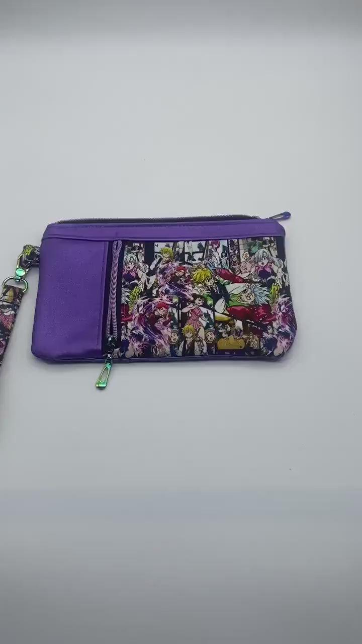 Anime Wristlet, Zippy Clutch, Purple Purse, Gift for Anime Fan, Fandom Gift, Comic Con Purse, Sins Purse, Birthday Gift, Easter Present