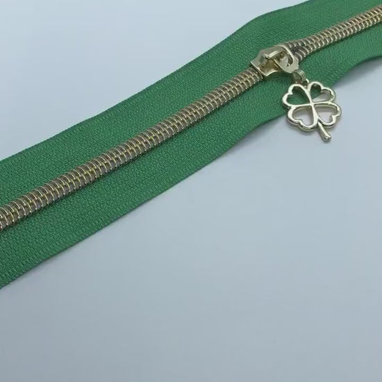 White Nylon with Green Teeth Size #5 Zipper Tape