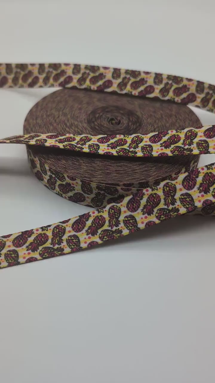 1" Pink Yellow Pineapple 5 Yards, Seatbelt Webbing, For Straps, For Bagmaking, Sewing Notion, Colorful, Tropical Webbing, Sew Majestic