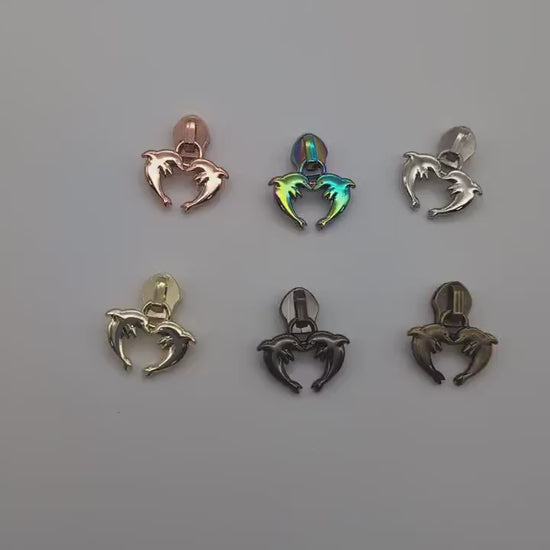 Dolphin Zipper Pull, Dolphin Heart Zipper Pull, Size #5 Zipper Pull, Pull for Nylon Zipper Tape, Zipper Pulls, Tropical Zipper Pull