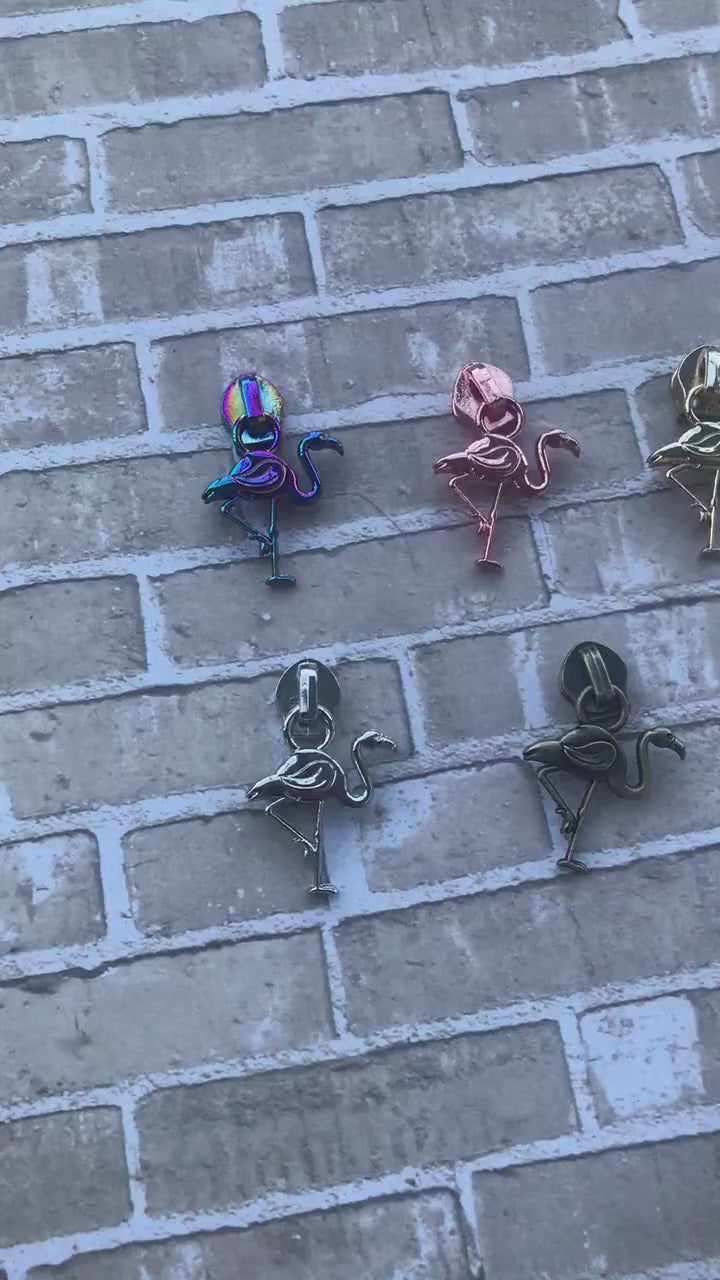 Flamingo Size #5 Nylon Zipper Pull Exclusive to Sew Majestic, Flamingo Zipper Pull, Size 5 Zipper Pull, Nylon Zipper, Custom Zipper Pulls