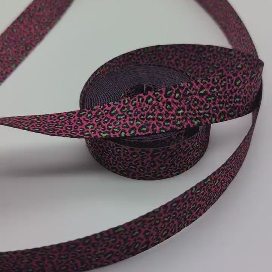 1" Pink Green Leopard Webbing 3 Yards, For Straps, For Bagmaking, Sewing Notion, Leopard Print, Animal Print, Pink Webbing, Fun Webbing