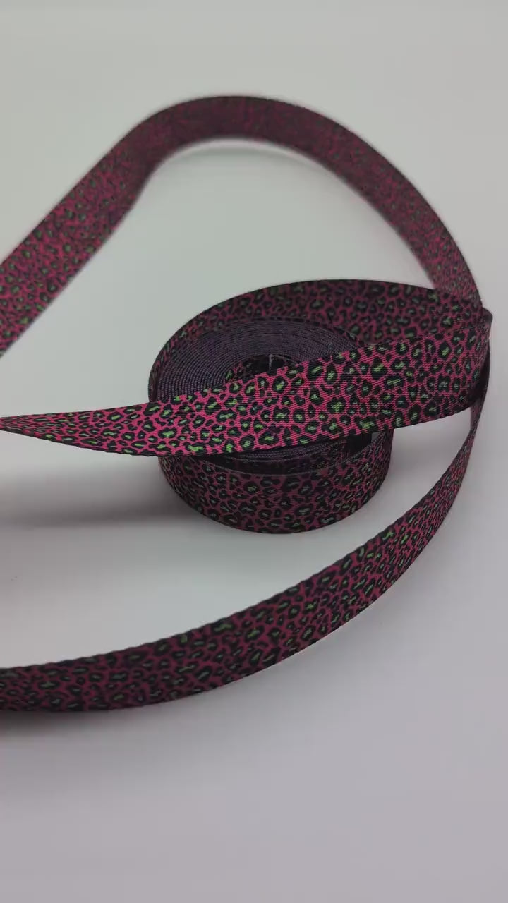 1" Pink Green Leopard Webbing 3 Yards, For Straps, For Bagmaking, Sewing Notion, Leopard Print, Animal Print, Pink Webbing, Fun Webbing