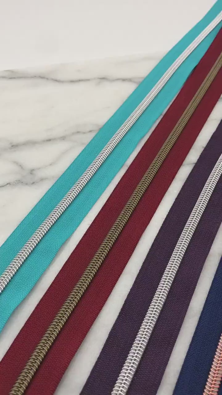 Plum and Silver Zipper Tape, Size #5, Nylon Zipper tape, For Bagmaking, Sew Majestic, Purple Zipper Tape, Nickel Zipper Tape