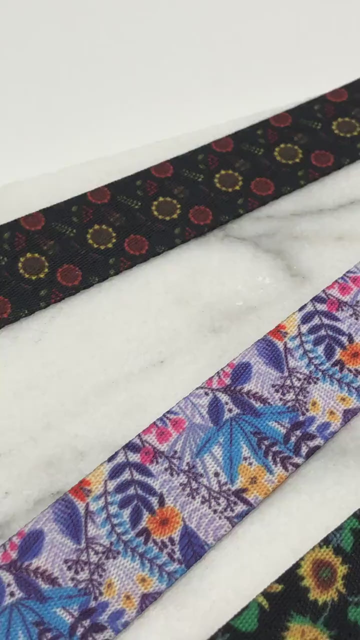 1" Blue Floral By the Yard, Seatbelt Webbing, For Bagmaking, For Straps, Sew Majestic, Flower Webbing, Blue Webbing, Sewing Notion