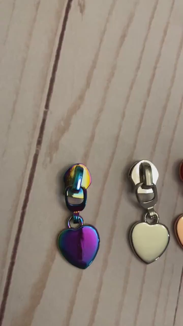 Heart Zipper Pull for Nylon Zipper Size #5, Zipper Pull, Heart Zipper, Nylon Zipper Pull, Rainbow Zipper Pull, Rose Gold, Bagmaking supply