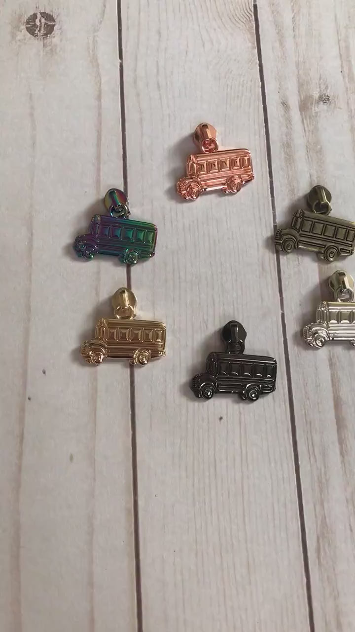 School Bus Zipper Pull, Size #5 Zipper Pull, Exclusive to Sew Majestic, Nylon Zipper Pull, School Zipper, Size 5 Zipper, Rainbow Zipper