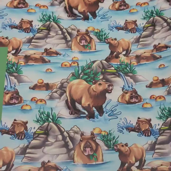 FLAW Capybara Vinyl Fabric Rapport, Animal print, For Sewing, For Bagmaking, Roll of Vinyl, Smooth Vinyl, Faux Leather, Sew Majestic