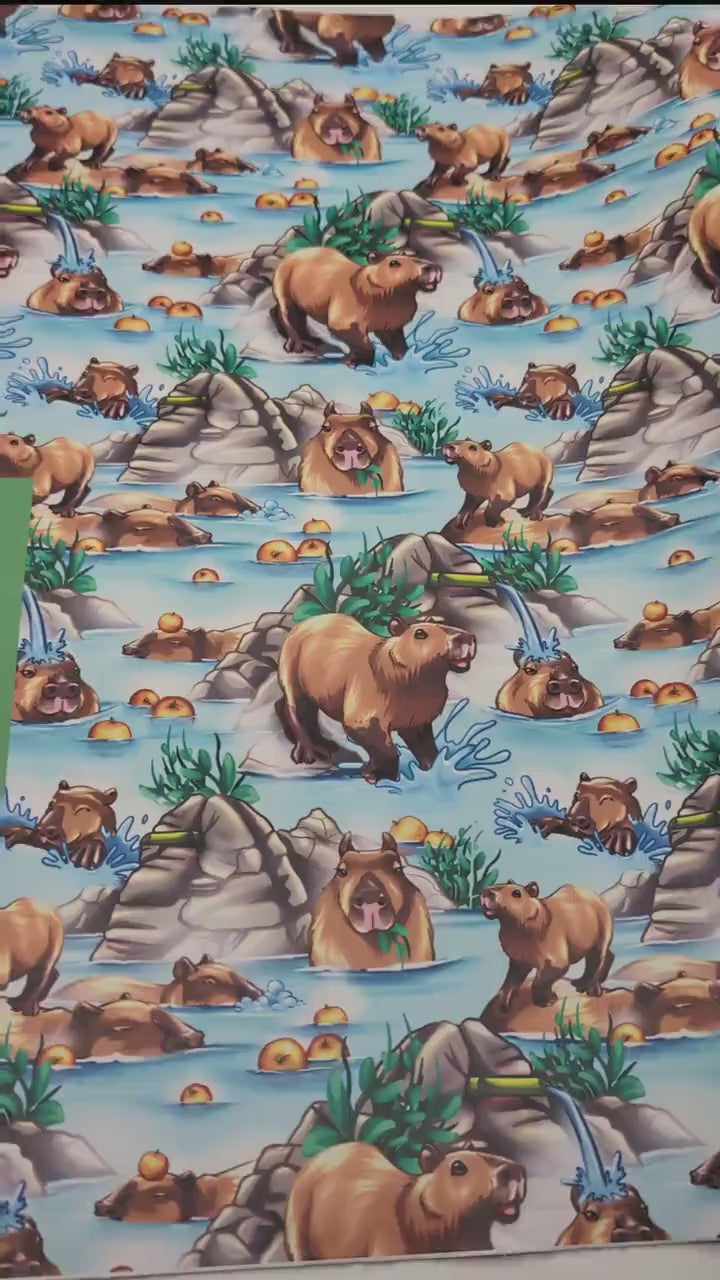 FLAW Capybara Vinyl Fabric Rapport, Animal print, For Sewing, For Bagmaking, Roll of Vinyl, Smooth Vinyl, Faux Leather, Sew Majestic
