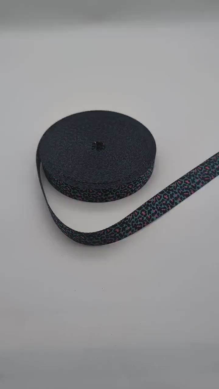 1" Blue and Pink Leopard Webbing 3 Yards, For Straps, For Bagmaking, Sewing Supply, Fun Webbing, Colorful Webbing, Teal Straps, Animal Print