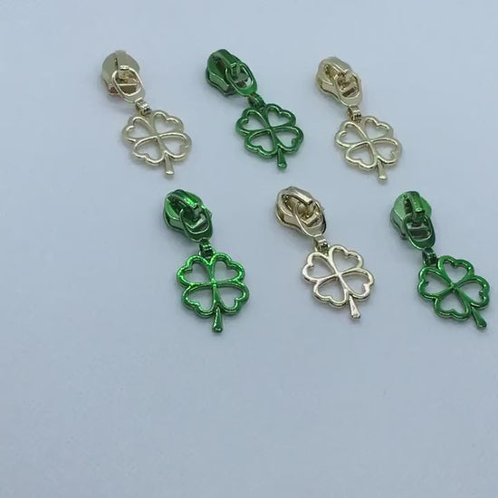 Shamrock Zipper Pull, Clover Zipper Pull, 4 Leaf Clover Zipper Pull, #5 Zipper Pull, Nylon Zipper Pull, Zipper tape, Green Pull, Gold Pull