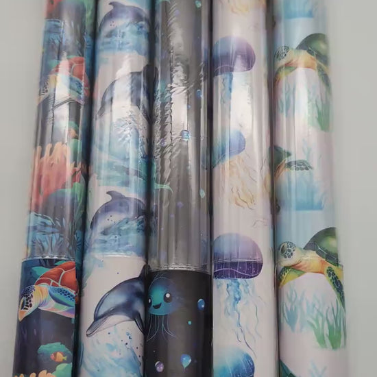 Ocean Themed 18" inch Vinyl Rolls, Turtle Print, Dolphin Fabric, Jelly Fish, Deep Sea, Beach Prints, by Sew Majestic, for Bagmaking,