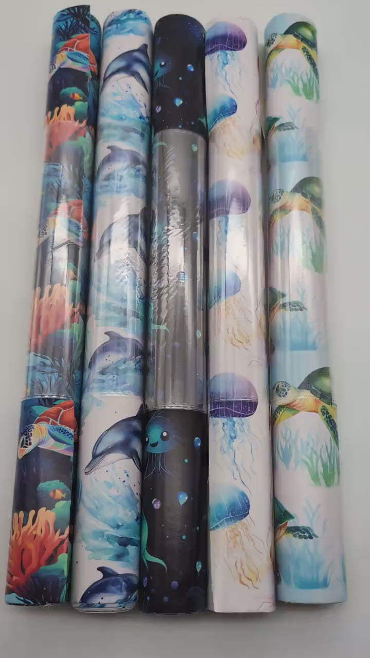 Ocean Themed 18" inch Vinyl Rolls, Turtle Print, Dolphin Fabric, Jelly Fish, Deep Sea, Beach Prints, by Sew Majestic, for Bagmaking,