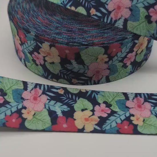 1" or 1.5" Tropical Floral Webbing 5 Yards, For Bagmaking, For Straps, Sewing Notion, Tropical Webbing, Floral Straps, Colorful Webbing