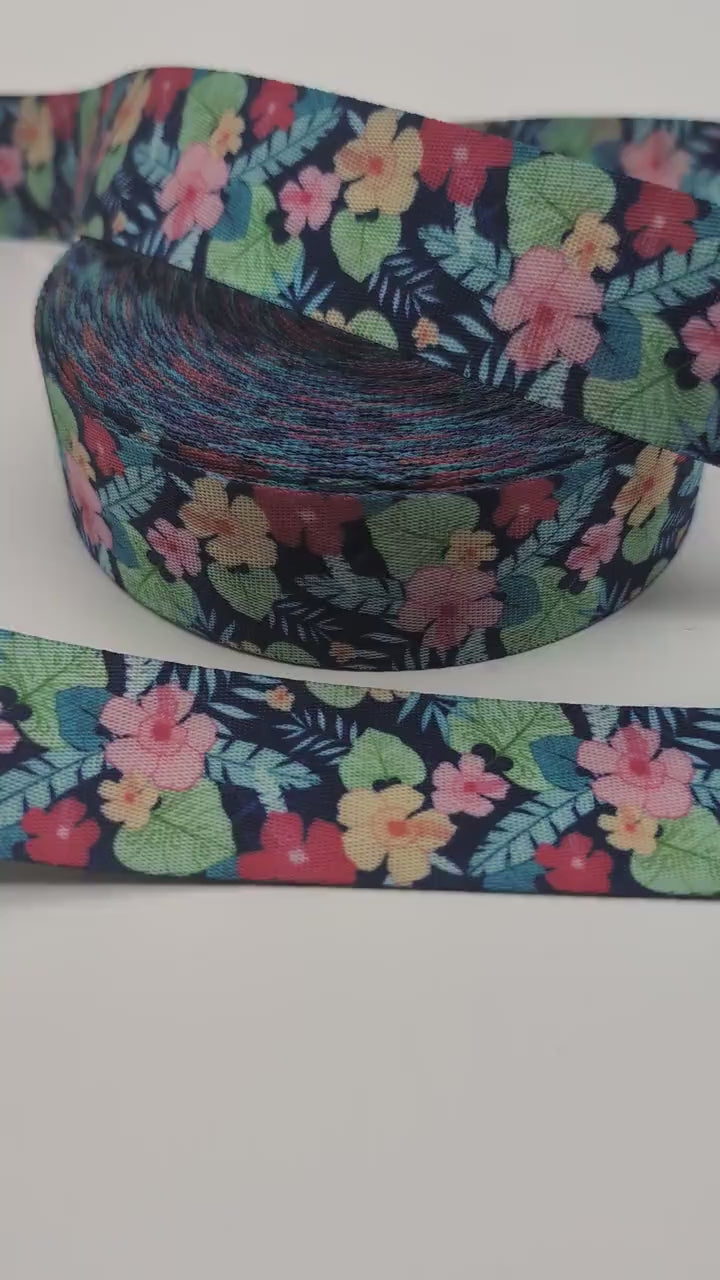 1" or 1.5" Tropical Floral Webbing 5 Yards, For Bagmaking, For Straps, Sewing Notion, Tropical Webbing, Floral Straps, Colorful Webbing