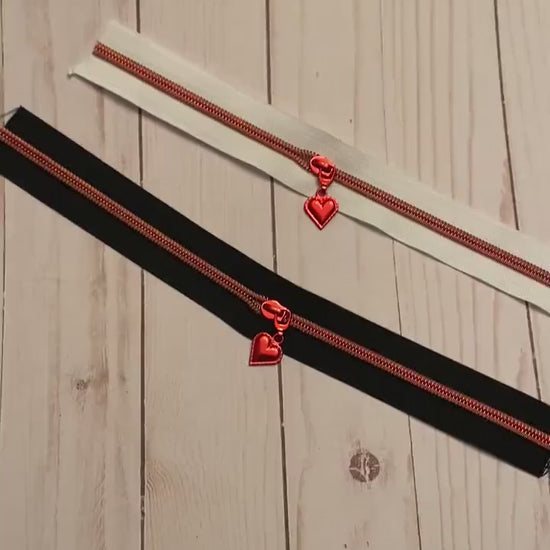 Black or White Size #5 Nylon Zipper Tape with Red Nylon Teeth, Black Zipper Tape, White Zippers, Red Zippers, #5 Zipper Tape, Nylon Zipper