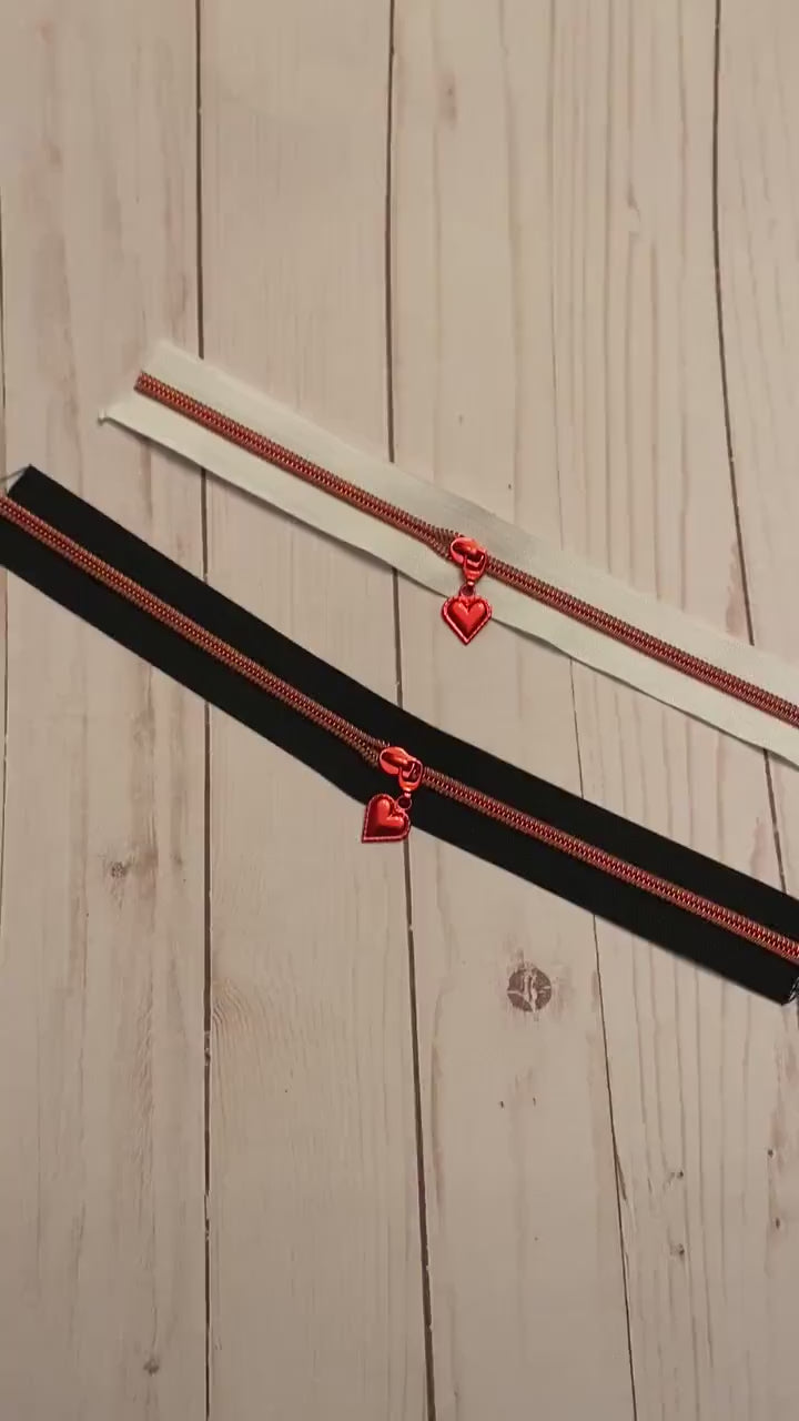 Black or White Size #5 Nylon Zipper Tape with Red Nylon Teeth, Black Zipper Tape, White Zippers, Red Zippers, #5 Zipper Tape, Nylon Zipper