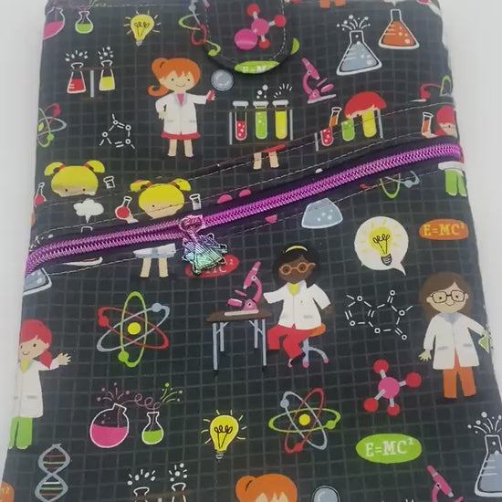 Science Book Sleeve, Book Sleeve with pocket, E-Reader protector with zipper, Teacher Gift, Science Teacher, Gift for Reader, Tablet Sleeve