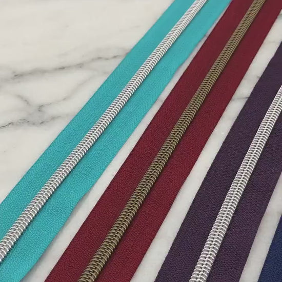 Teal and Silver Zipper Tape, Size #5, Nylon Zipper tape, For Bagmaking, Sew Majestic, Aqua Zipper Tape, Nickel Zipper Tape