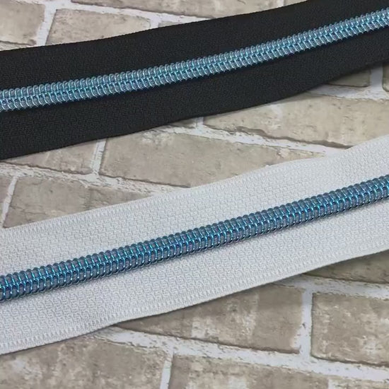 Sky Blue and Black or White Size #5 Nylon Tape, Nylon Zipper Tape, Blue Teeth Zipper, Purse Zipper, Black Zipper Tape, White Zipper Tape