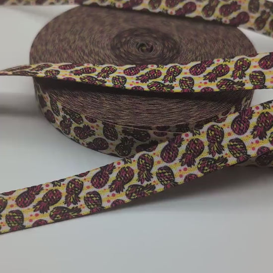 1" Pink Yellow Pineapple 3 Yards, Seatbelt Webbing, For Straps, For Bagmaking, Sewing Notion, Pineapple, Tropical Webbing, Sew Majstic