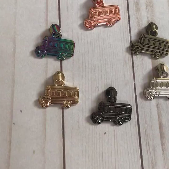 School Bus Zipper Pull, Size #5 Zipper Pull, Exclusive to Sew Majestic, Nylon Zipper Pull, School Zipper, Size 5 Zipper, Rainbow Zipper