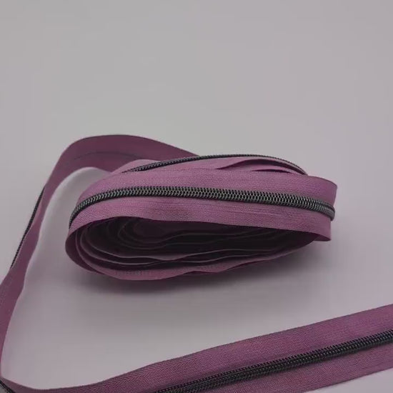 LiLac Gunmetal Zipper Tape, Size #5, Nylon Zipper tape, For Bagmaking, Sew Majestic, Purple Zipper Tape, Gunmetal Zipper Tape, Sewing Notion