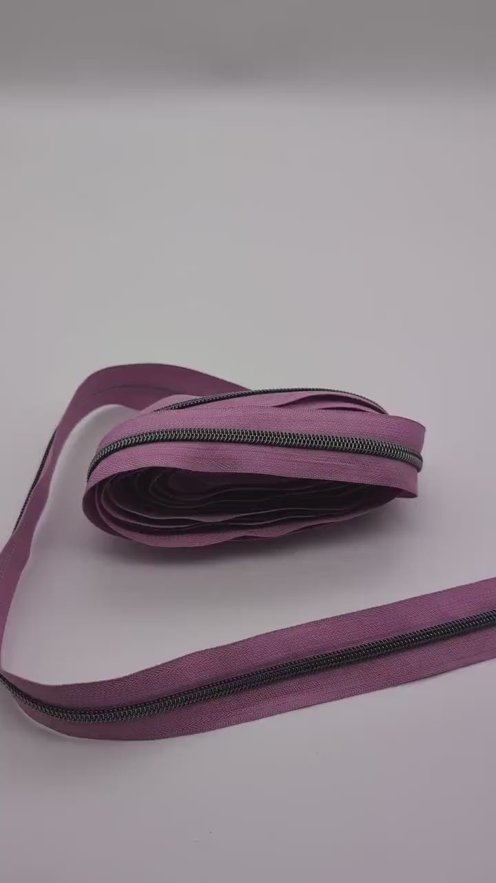 LiLac Gunmetal Zipper Tape, Size #5, Nylon Zipper tape, For Bagmaking, Sew Majestic, Purple Zipper Tape, Gunmetal Zipper Tape, Sewing Notion